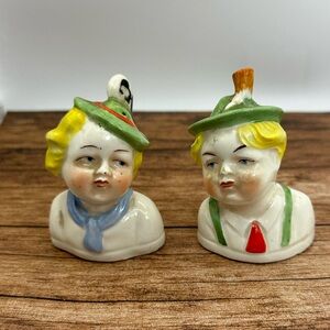 Vintage Czechoslovakia Salt Pepper Shakers of German Bavarian Boy & Girl